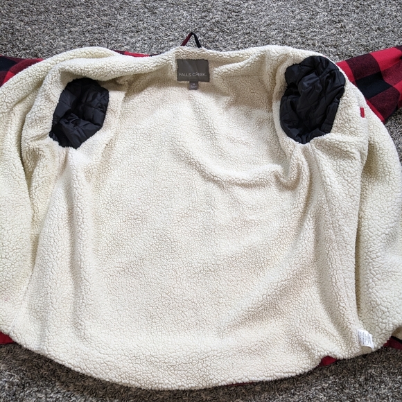 Falls Creek red black plaid fleece & flannel button up jacket - Picture 6 of 9